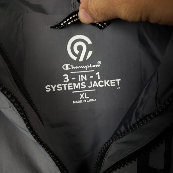 Champion Men's 3 in 1 Systems Jacket Sz XL Hooded Waterproof Gray & Black EUC - Picture 5 of 11